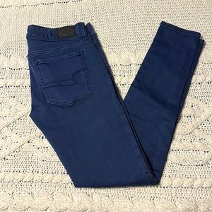 American eagle super stretch navy blue super low jegging - size 2 regular